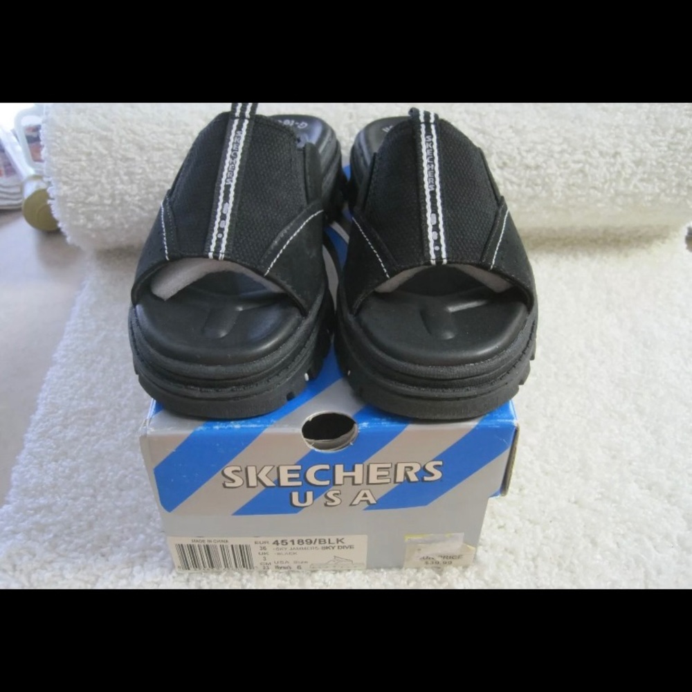 VTG SKETCHERS JAMMERS SANDALS BLACK CHUNKY SZ 6!